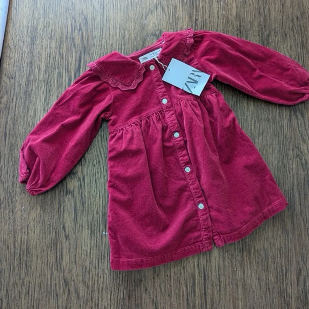 Zara red corduroy holiday Christmas dress 3/4y - Picture 2 of 6